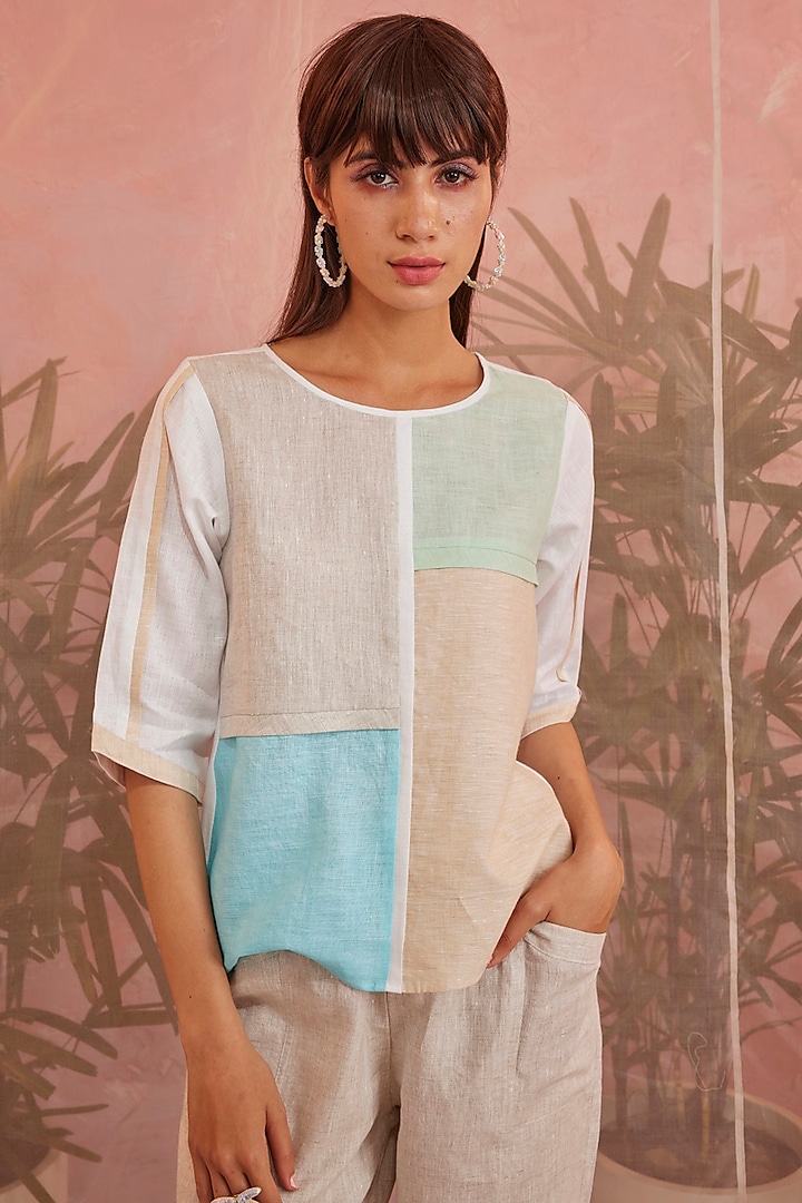Multi-Colored Paneled Top by Charkhee