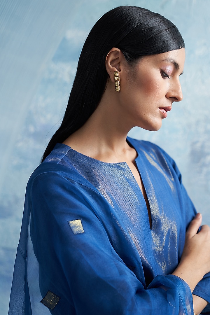 Royal Blue Linen & Cotton Shimmer A-Line Kurta Set by Charkhee at Pernia's Pop Up Shop