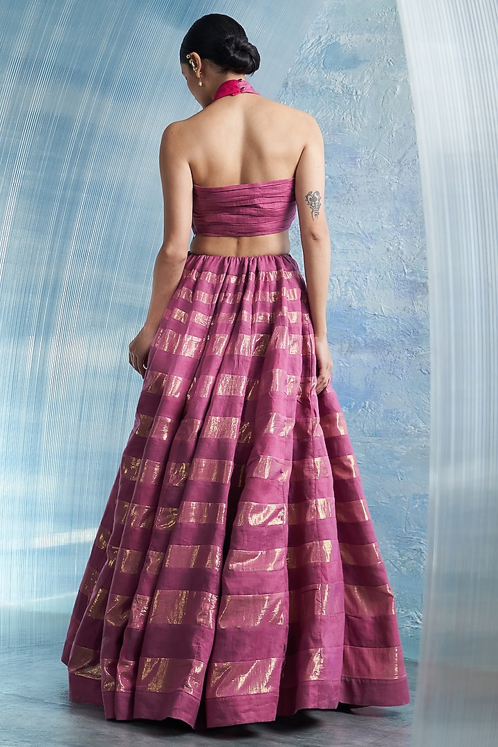 Grape Pink Linen & Cotton Shimmer Wedding Lehenga Set by Charkhee at Pernia's Pop Up Shop