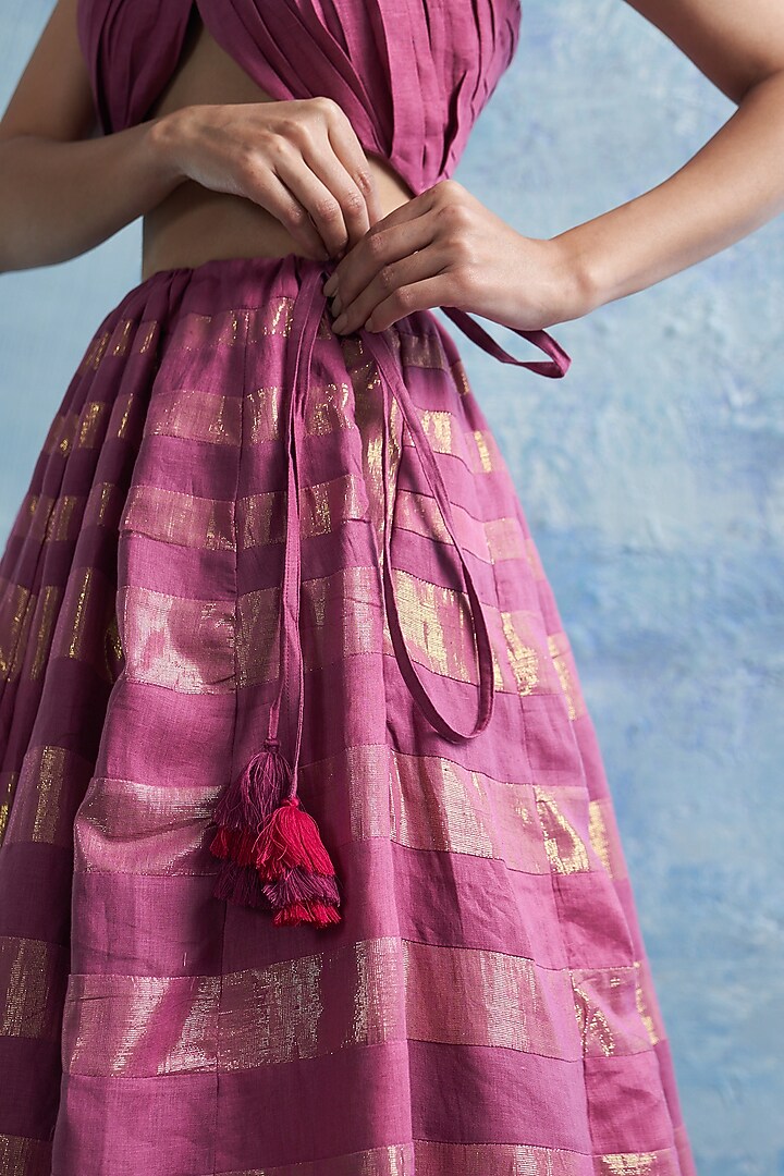 Grape Pink Linen & Cotton Shimmer Wedding Lehenga Set by Charkhee at Pernia's Pop Up Shop