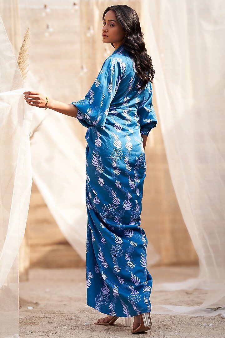 Deep Blue Cotton Satin Draped Skirt Summer Dress by Charkhee at Pernia's Pop Up Shop