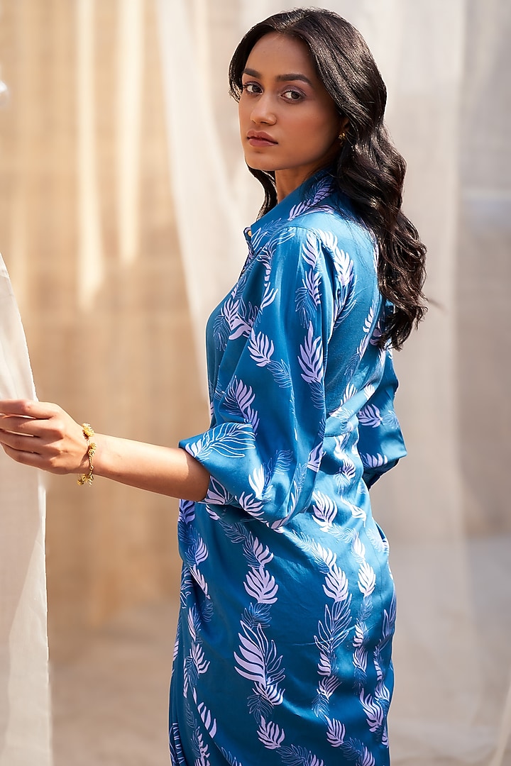 Deep Blue Cotton Satin Draped Skirt Summer Dress by Charkhee at Pernia's Pop Up Shop