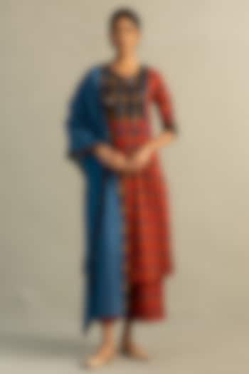 Red Cotton Handblock Printed & Sequin Work Kurta Set by Charkhee at Pernia's Pop Up Shop