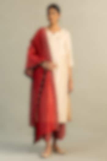 Beige Cotton Sequin Work Kurta Set by Charkhee at Pernia's Pop Up Shop