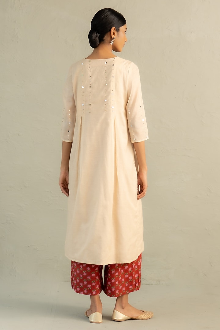 Beige Cotton Sequin Work Kurta Set by Charkhee at Pernia's Pop Up Shop