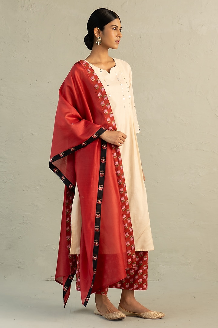 Beige Cotton Sequin Work Kurta Set by Charkhee at Pernia's Pop Up Shop