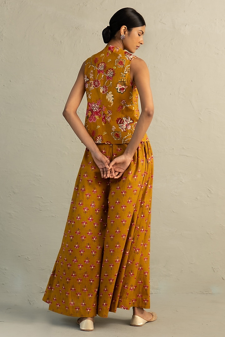 Mustard Cotton Floral Printed Skirt Set by Charkhee at Pernia's Pop Up Shop