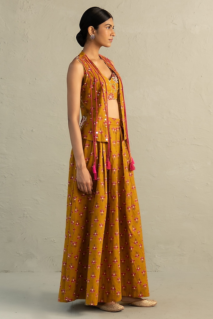 Mustard Cotton Floral Printed Skirt Set by Charkhee at Pernia's Pop Up Shop