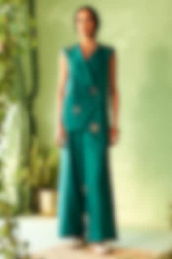 Peacock Green Chanderi & Voile Embroidered Co-Ord Set by Charkhee at Pernia's Pop Up Shop