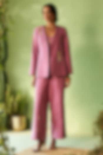 Purple Chanderi & Voile Motif Embroidered Jacket Set by Charkhee at Pernia's Pop Up Shop