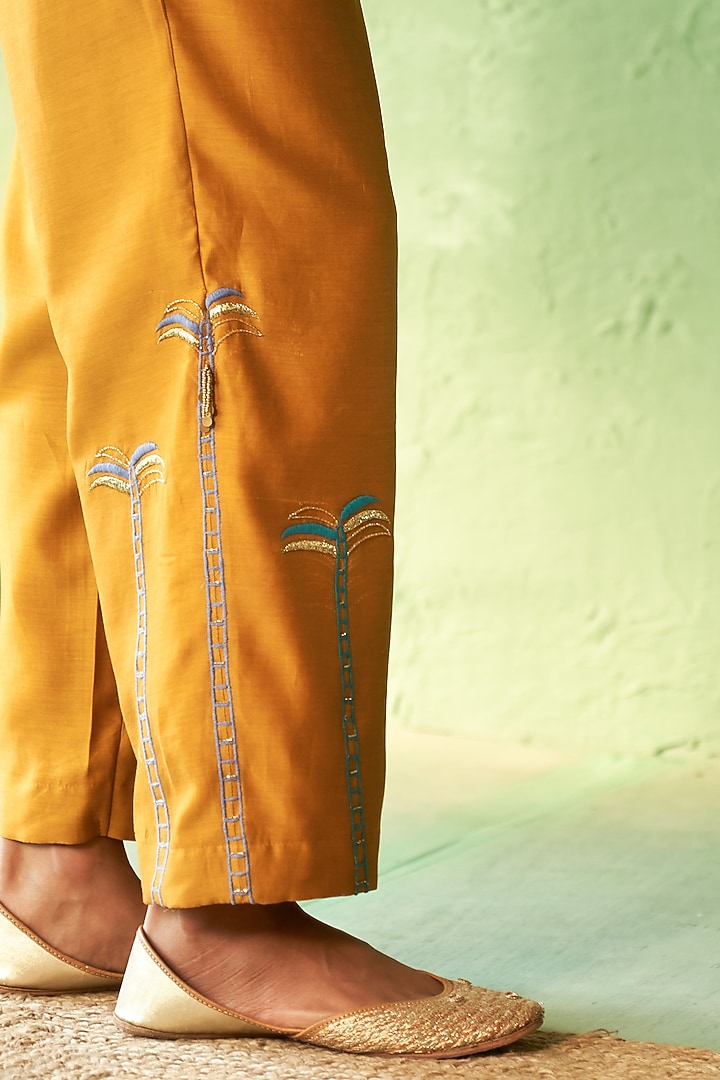 Mustard Chanderi & Voile Embroidered Co-Ord Set by Charkhee at Pernia's Pop Up Shop