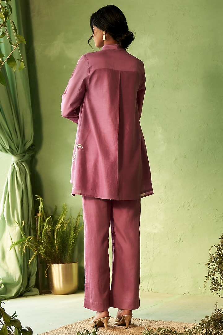 Purple Chanderi & Voile Embroidered Co-Ord Set by Charkhee at Pernia's Pop Up Shop