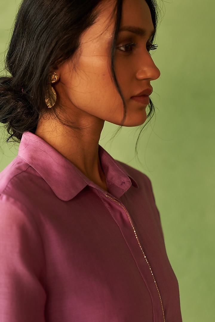 Purple Chanderi & Voile Embroidered Co-Ord Set by Charkhee at Pernia's Pop Up Shop
