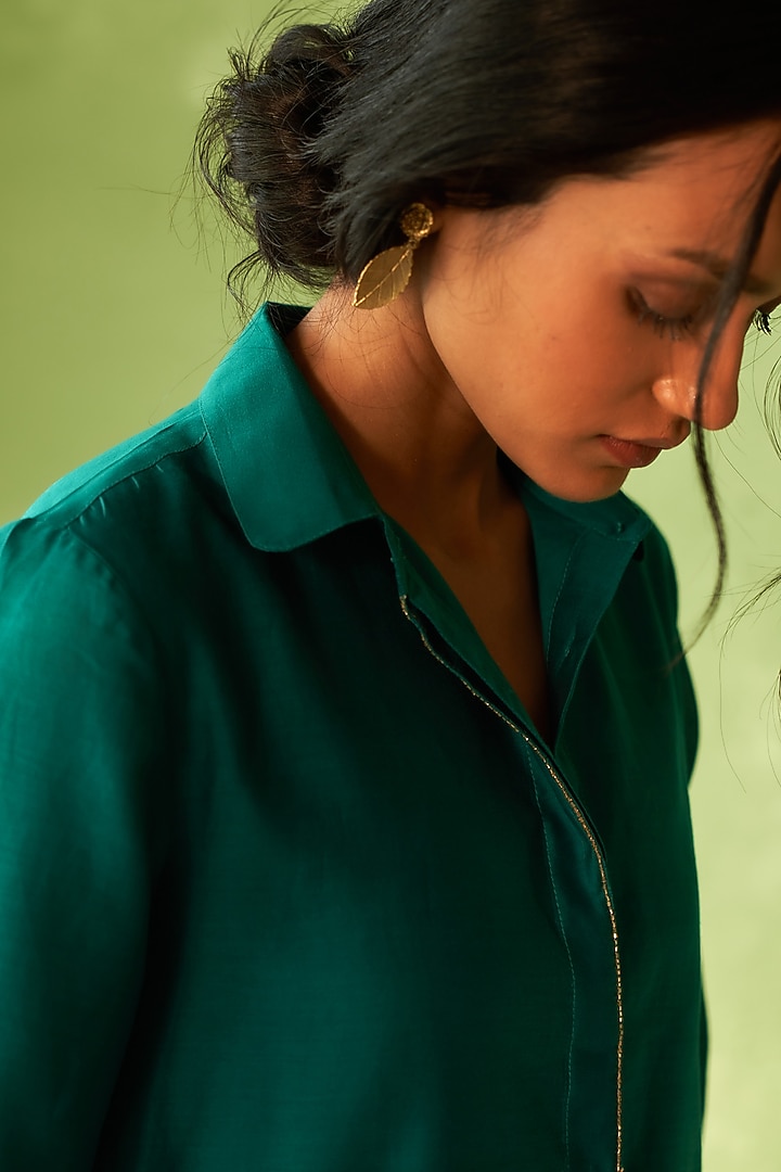 Peacock Green Chanderi & Voile Embroidered Co-Ord Set by Charkhee at Pernia's Pop Up Shop
