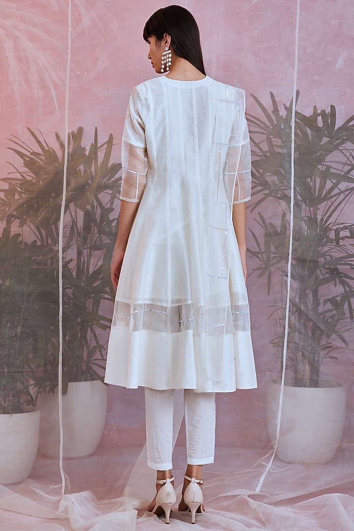 Pearl White Chanderi Party Wear Anarkali Set by Charkhee at Pernia's Pop Up Shop