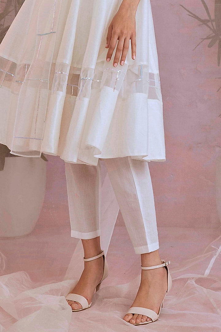 Pearl White Chanderi Party Wear Anarkali Set by Charkhee at Pernia's Pop Up Shop