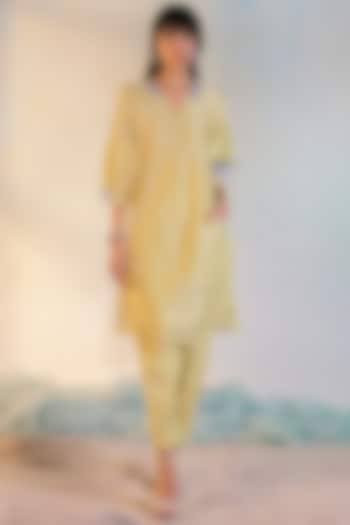 Lime Yellow Chanderi Kurta Set by Charkhee at Pernia's Pop Up Shop
