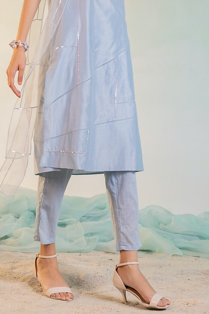Powder Blue Chanderi Kurta Set by Charkhee at Pernia's Pop Up Shop
