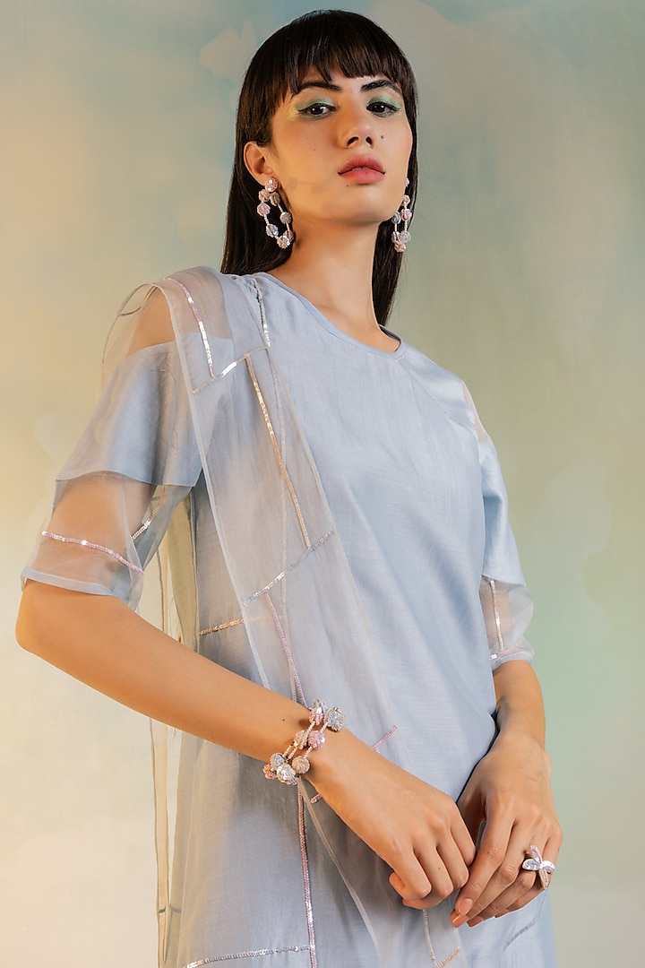 Powder Blue Chanderi Kurta Set by Charkhee at Pernia's Pop Up Shop