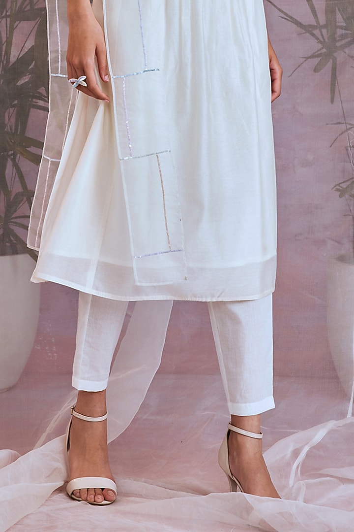 Pearl White Sequins Embroidered Kurta Set by Charkhee at Pernia's Pop Up Shop