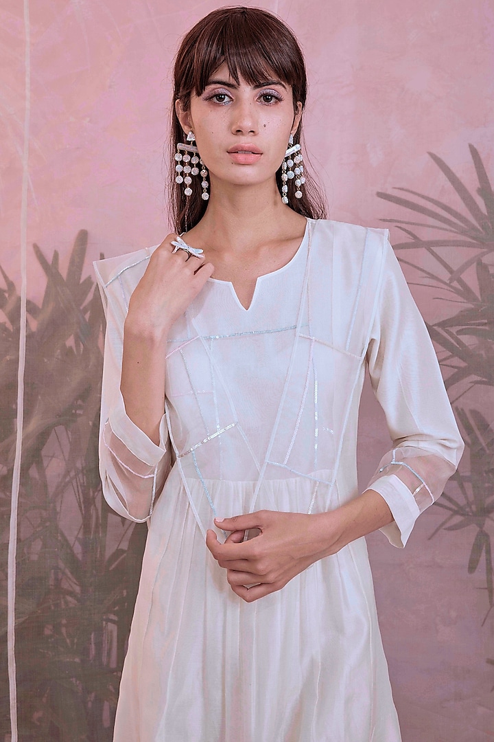 Pearl White Sequins Embroidered Kurta Set by Charkhee at Pernia's Pop Up Shop