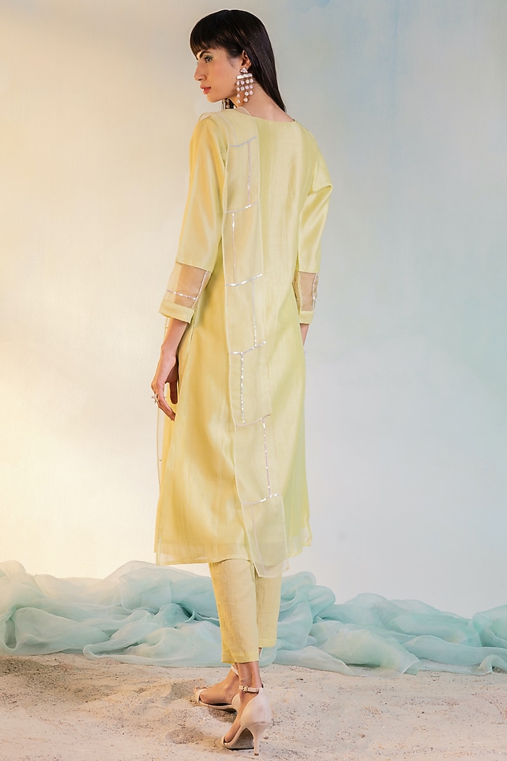 Lime Yellow Sequins Embroidered Kurta Set by Charkhee at Pernia's Pop Up Shop