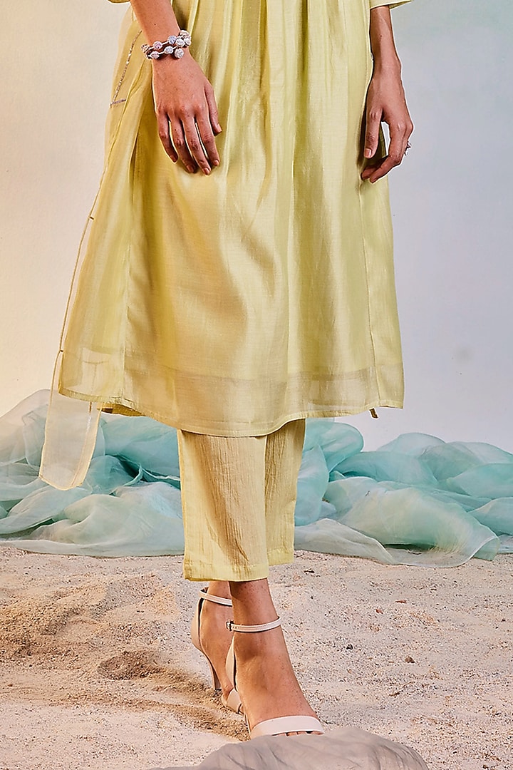 Lime Yellow Sequins Embroidered Kurta Set by Charkhee at Pernia's Pop Up Shop