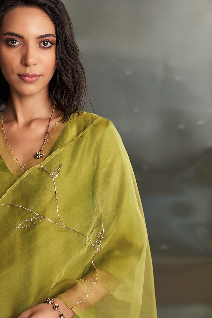 Berry Green Chanderi Nakshi Work Kurta Set by Charkhee at Pernia's Pop Up Shop
