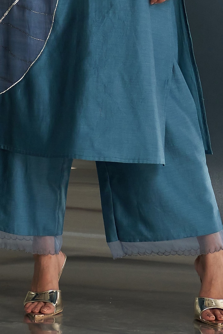 Steel Blue Chanderi Nakshi Work Kurta Set by Charkhee at Pernia's Pop Up Shop