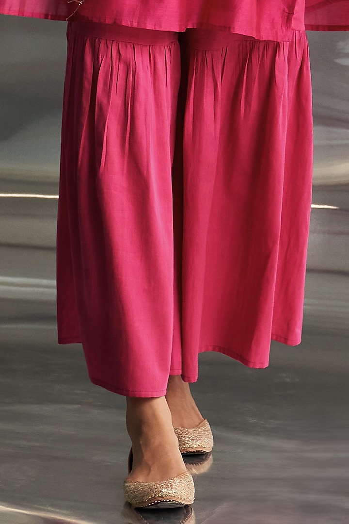 Pop Pink Cotton Satin Nakshi Work Party Wear Sharara Set by Charkhee at Pernia's Pop Up Shop