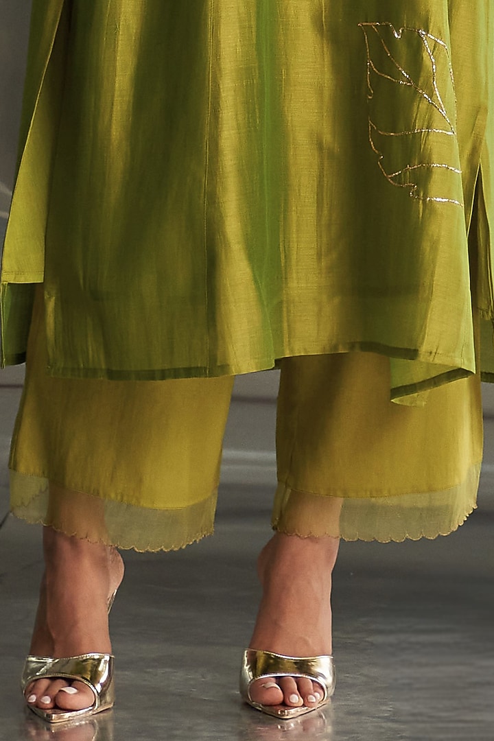 Berry Green Chanderi Nakshi Handwork Gathered Kurta Set by Charkhee at Pernia's Pop Up Shop