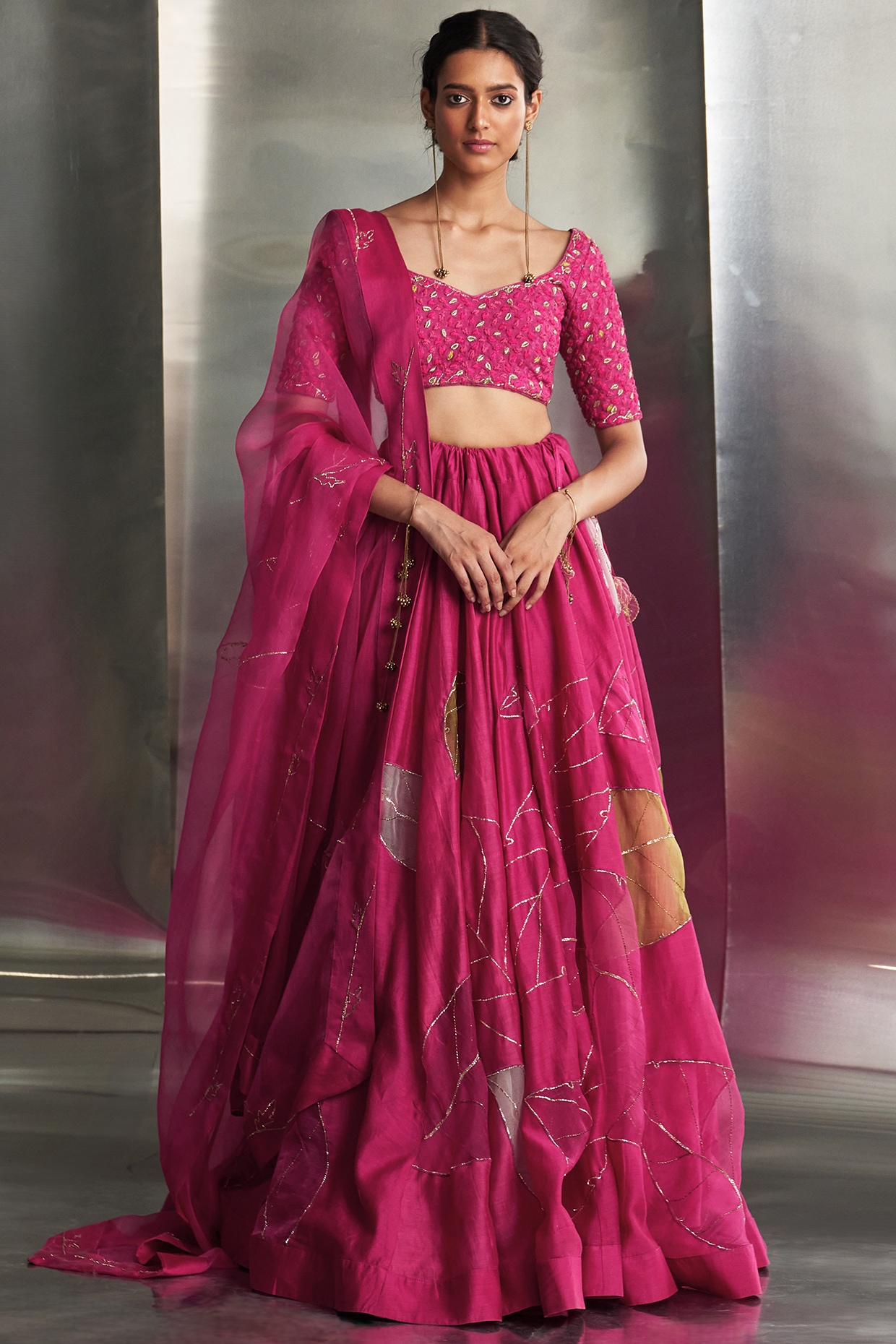 Pink Peony Mulberry Silk Printed Lehenga Set Attractive Party Wear Lehenga offers choli has a Regular-fit and is Made From High-Grade Fabrics Yarn