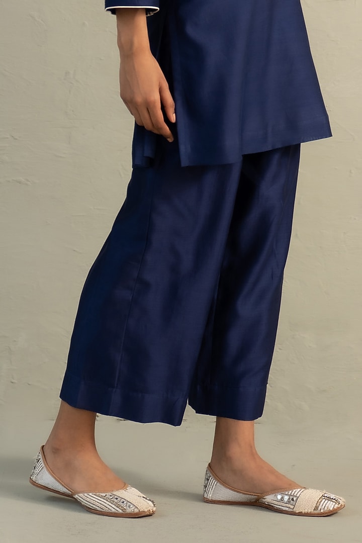 Sapphire Blue Chanderi Floral Patchwork Kurta Set by Charkhee at Pernia's Pop Up Shop