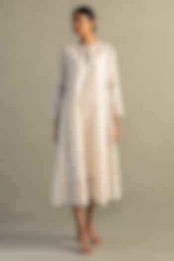 Ivory Chanderi Patchwork A-Line Midi Vacation Dress by Charkhee at Pernia's Pop Up Shop