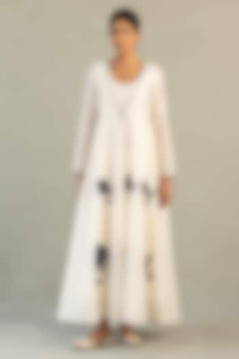 Ivory Chanderi Applique Embroidered Wedding Anarkali Set by Charkhee at Pernia's Pop Up Shop