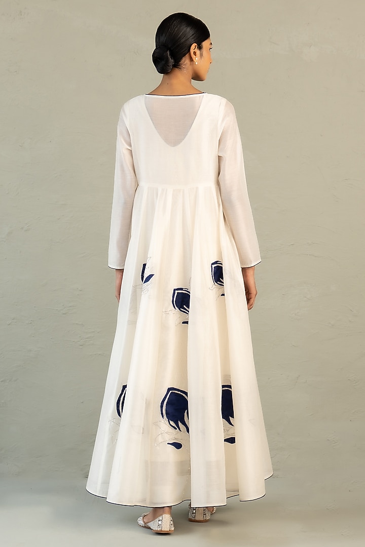 Ivory Chanderi Applique Embroidered Wedding Anarkali Set by Charkhee at Pernia's Pop Up Shop