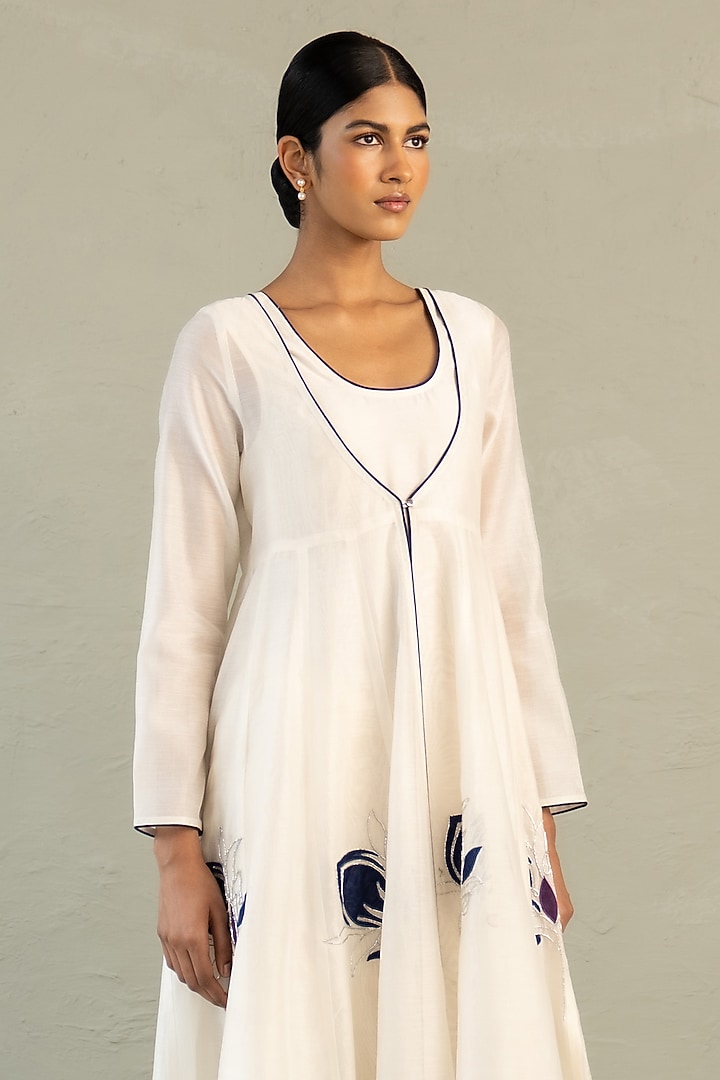 Ivory Chanderi Applique Embroidered Wedding Anarkali Set by Charkhee at Pernia's Pop Up Shop