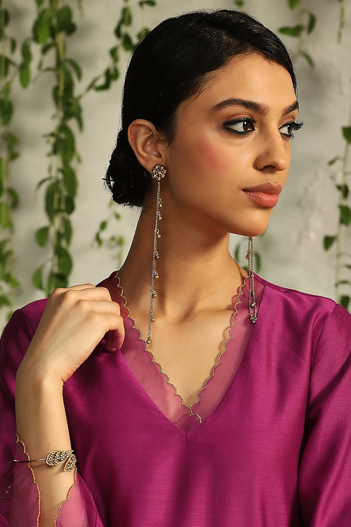 Pop Pink Chanderi Embroidered Kurta Set by Charkhee at Pernia's Pop Up Shop