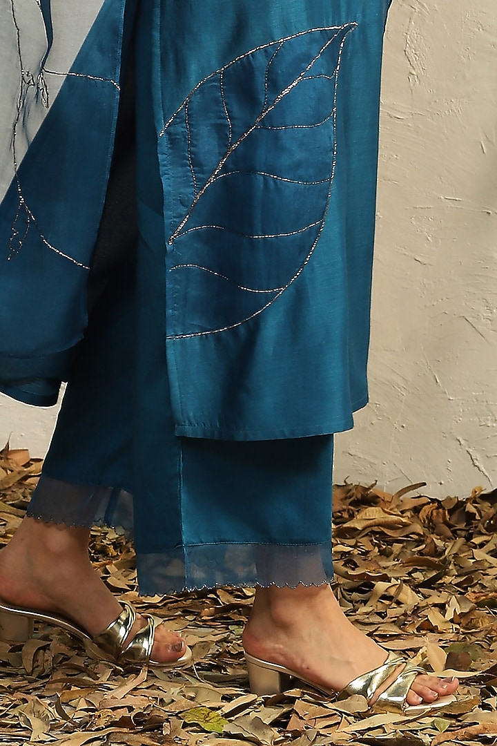 True Blue Chanderi Embroidered Kurta Set by Charkhee at Pernia's Pop Up Shop