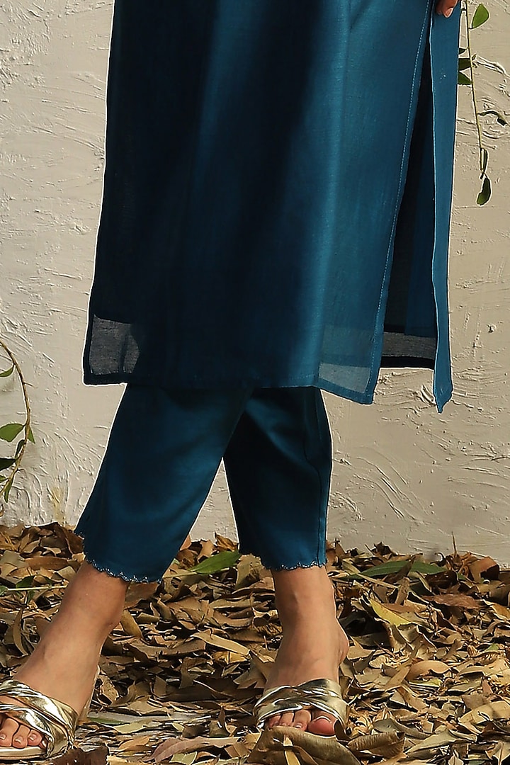 True Blue Chanderi Embroidered Kurta Set by Charkhee at Pernia's Pop Up Shop