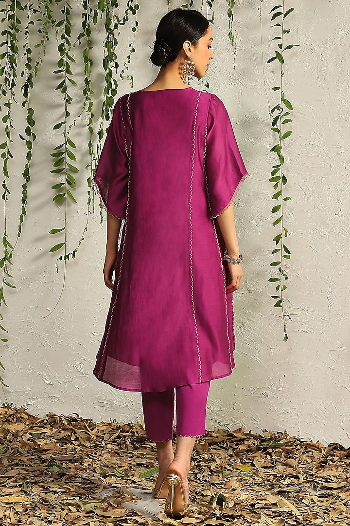 Pop Pink Chanderi Kurta Set by Charkhee at Pernia's Pop Up Shop