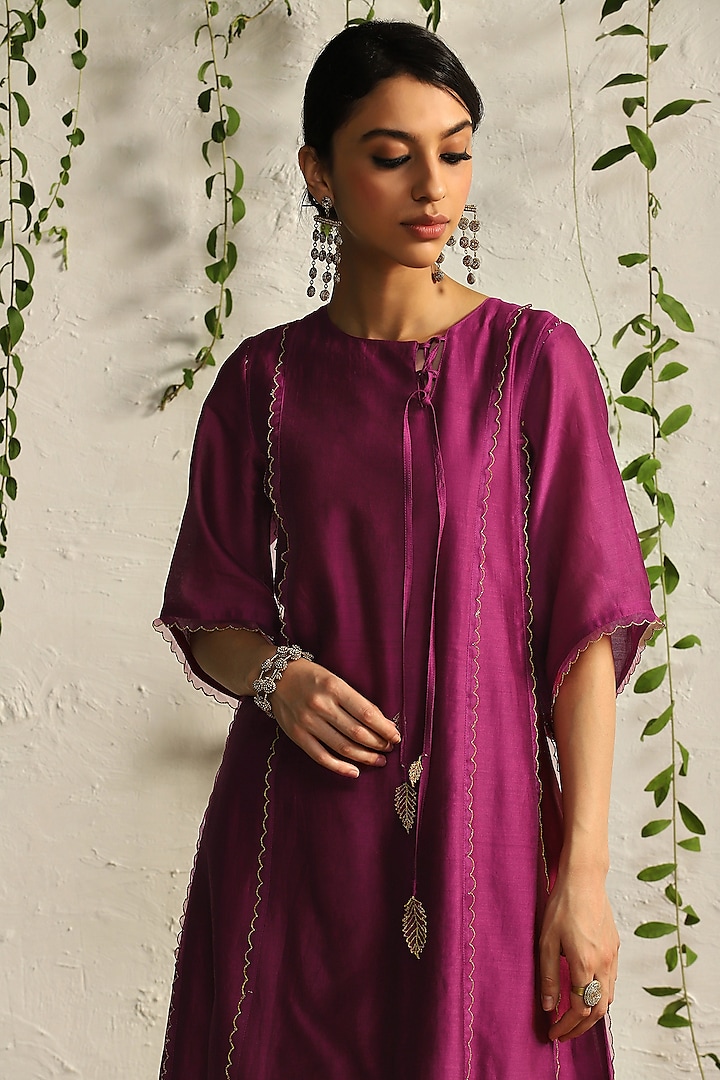 Pop Pink Chanderi Kurta Set by Charkhee at Pernia's Pop Up Shop