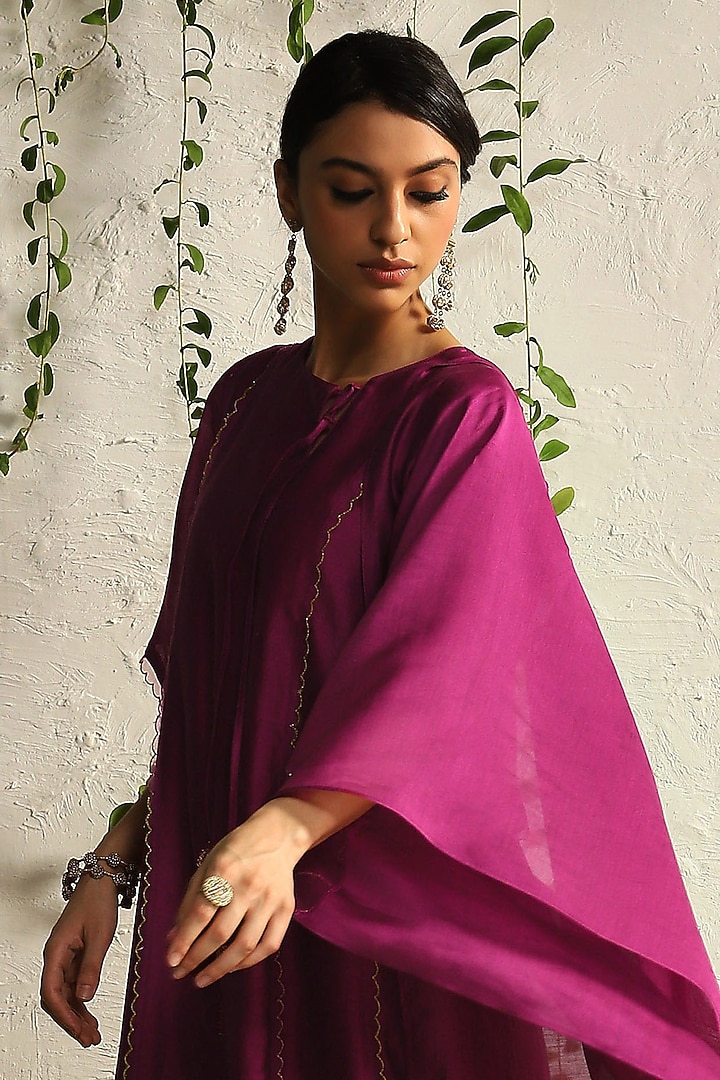 Pop Pink Chanderi Kurta Set by Charkhee at Pernia's Pop Up Shop
