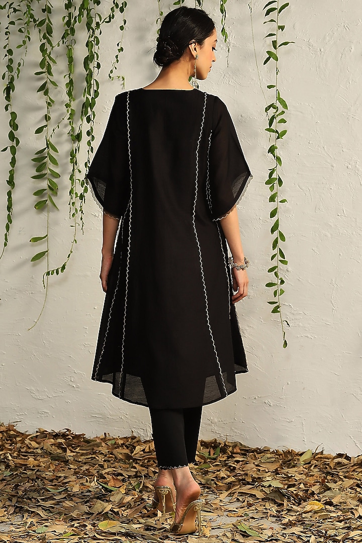 Black Chanderi Kurta Set by Charkhee at Pernia's Pop Up Shop