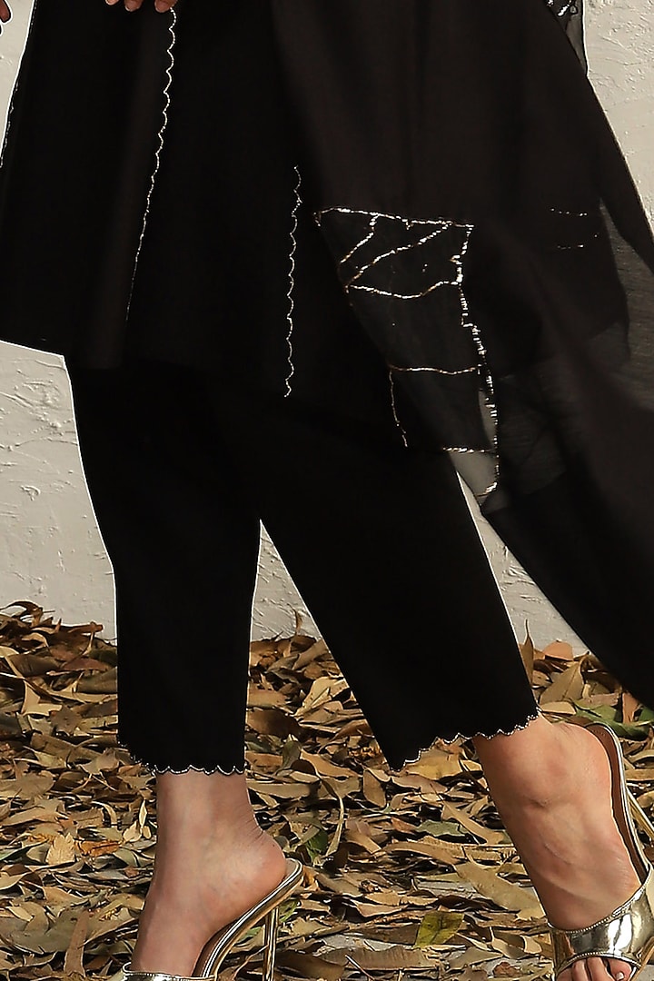 Black Chanderi Kurta Set by Charkhee at Pernia's Pop Up Shop