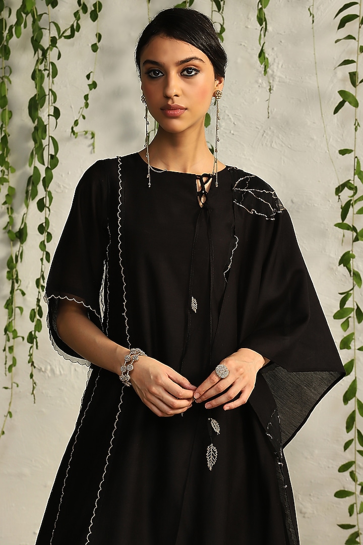 Black Chanderi Kurta Set by Charkhee at Pernia's Pop Up Shop