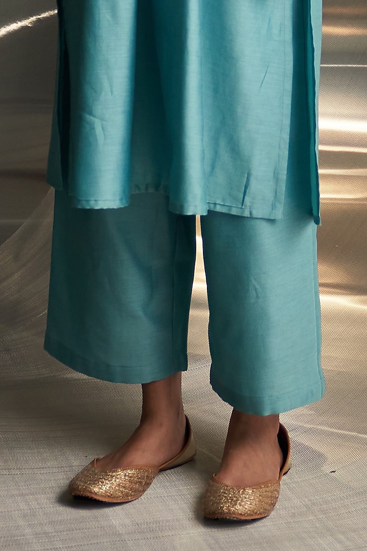 Powder Blue Chanderi Embroidered Kurta Set by Charkhee at Pernia's Pop Up Shop