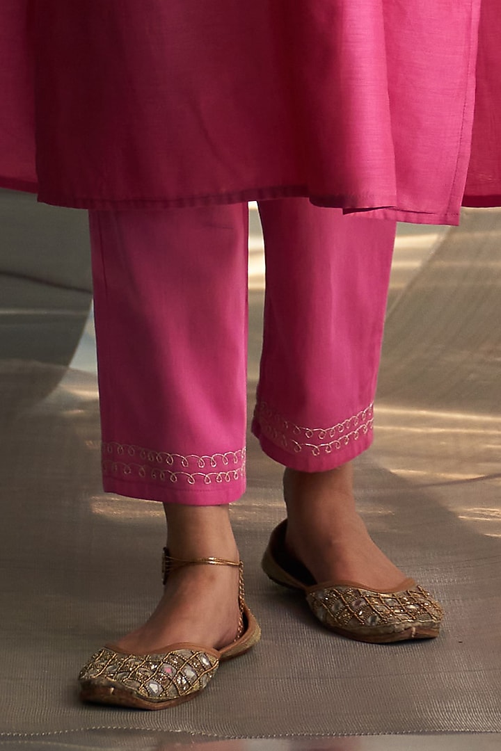 Bloom Pink Chanderi Embroidered Kurta Set by Charkhee at Pernia's Pop Up Shop