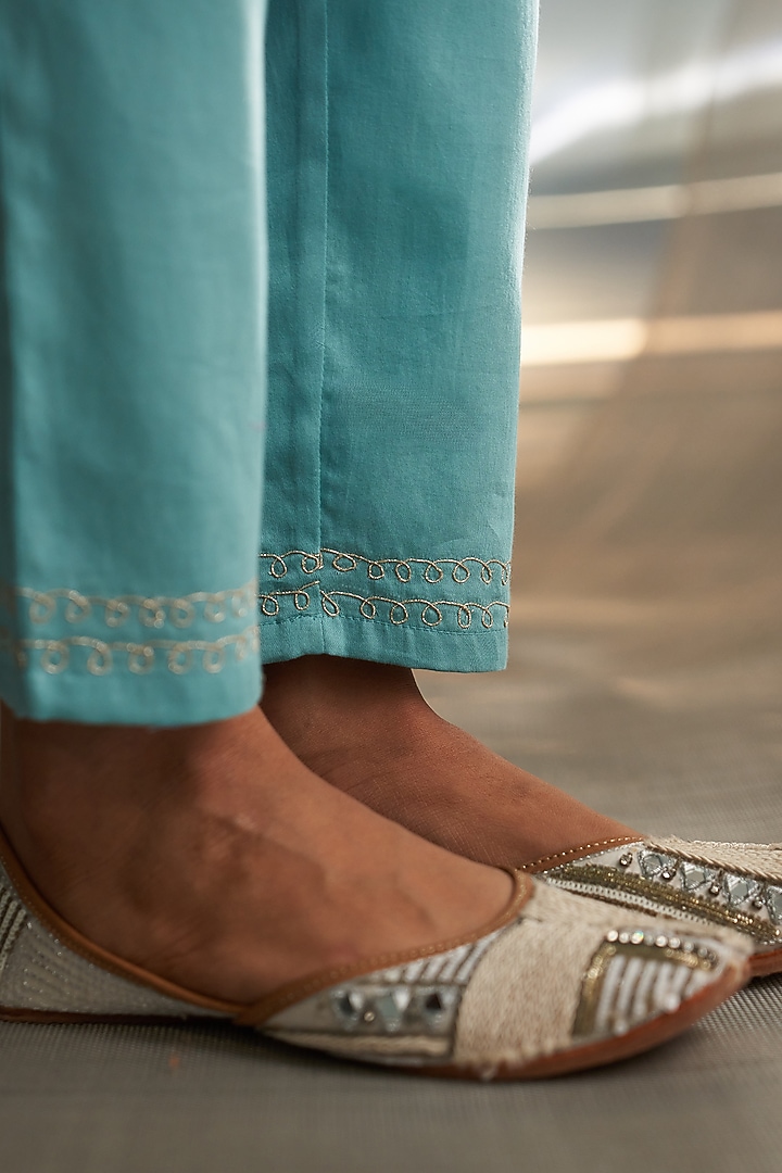 Powder Blue Chanderi Embroidered Kurta Set by Charkhee at Pernia's Pop Up Shop