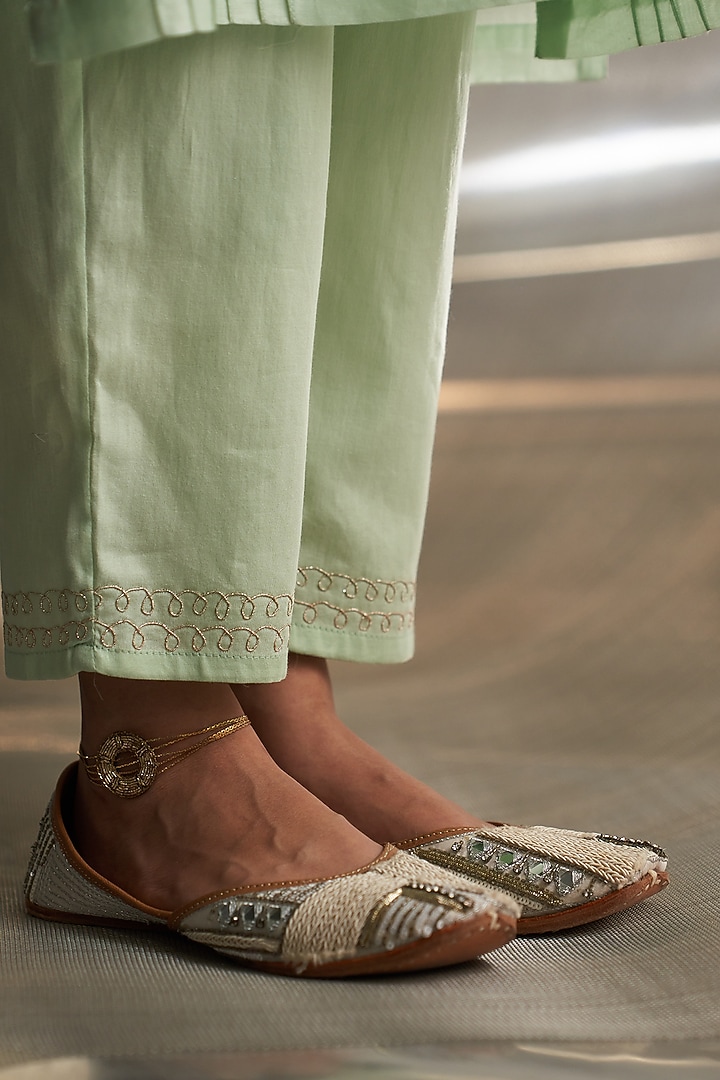 Mint Green Chanderi Embroidered Kurta Set by Charkhee at Pernia's Pop Up Shop
